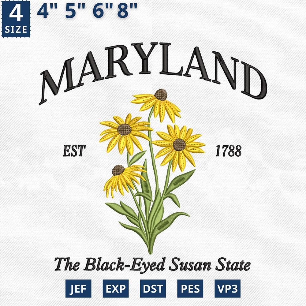 Maryland Flower Black Eyed Susan Embroidery Design
