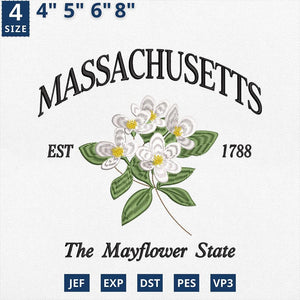 Massachusetts Mayflower Embroidery Design Instant Download