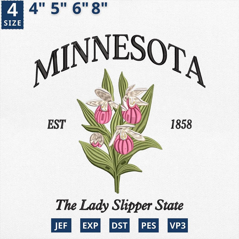 Minnesota Flower Embroidery Design Lady Slipper