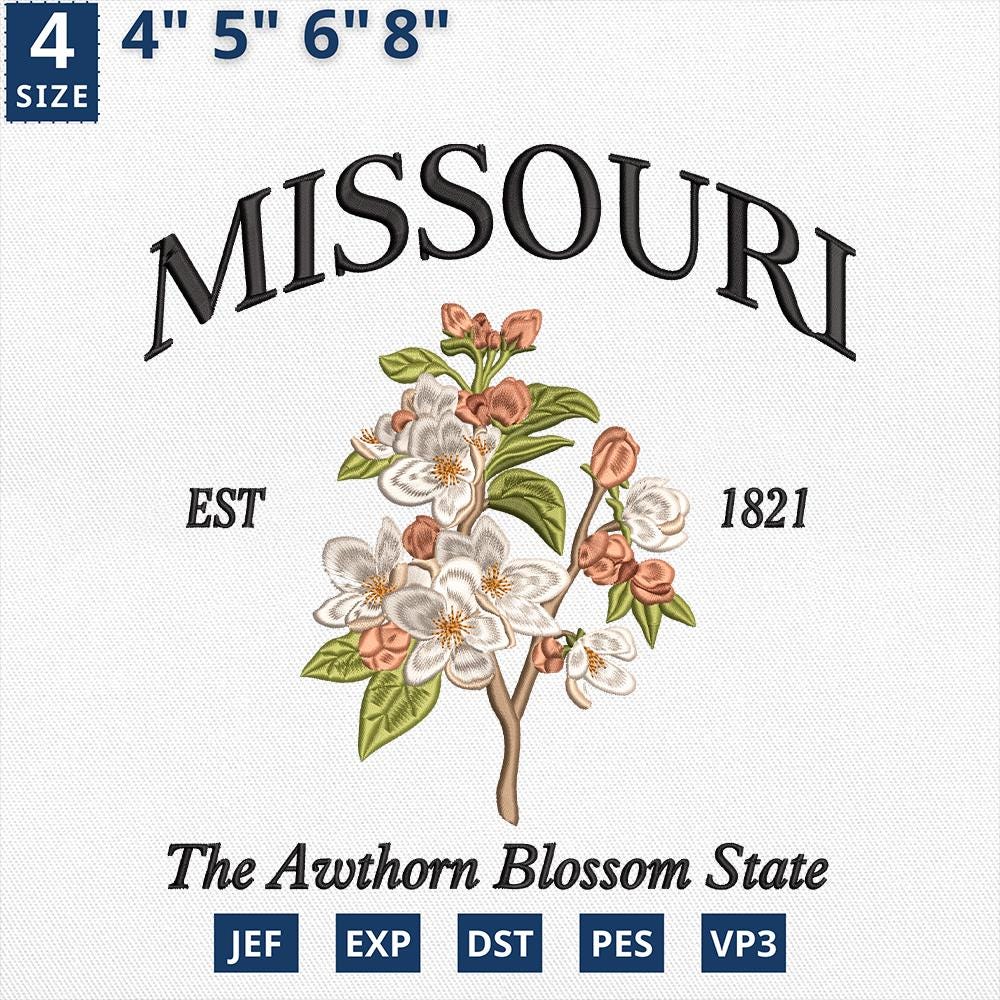 Missouri Flower State Embroidery Design Hawthorn Blossom