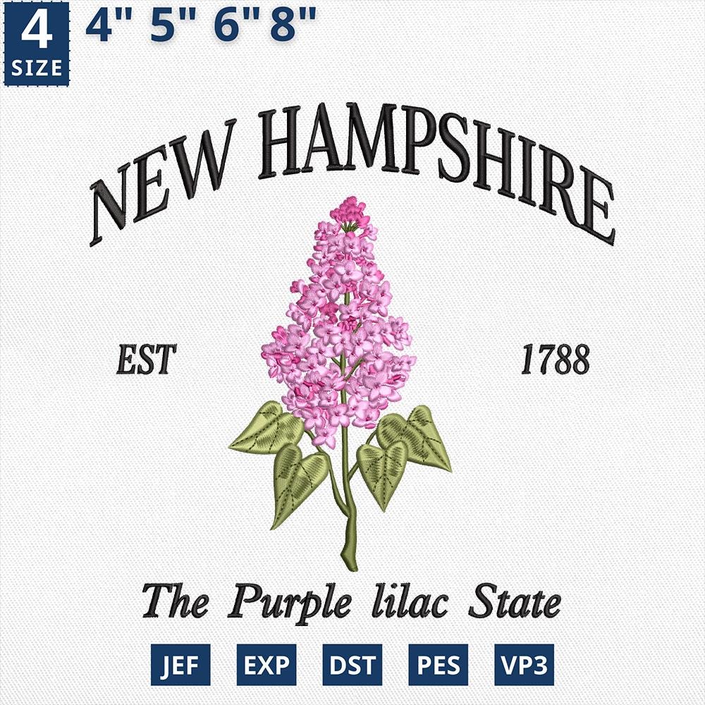 New Hampshire Purple Lilac Embroidery Design