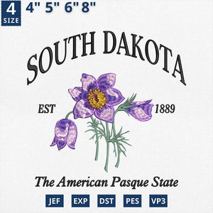 South Dakota Pasque Flower Embroidery Design File