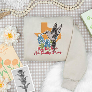 Texas Strong Hill Country Embroidery Design Bluebonnet Mockingbird
