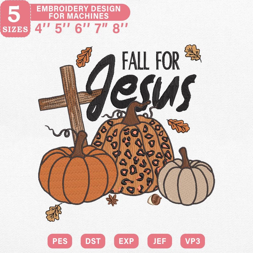 Christian Cross Pumpkin Embroidery Design PES DST JEF EXP - ThredViora