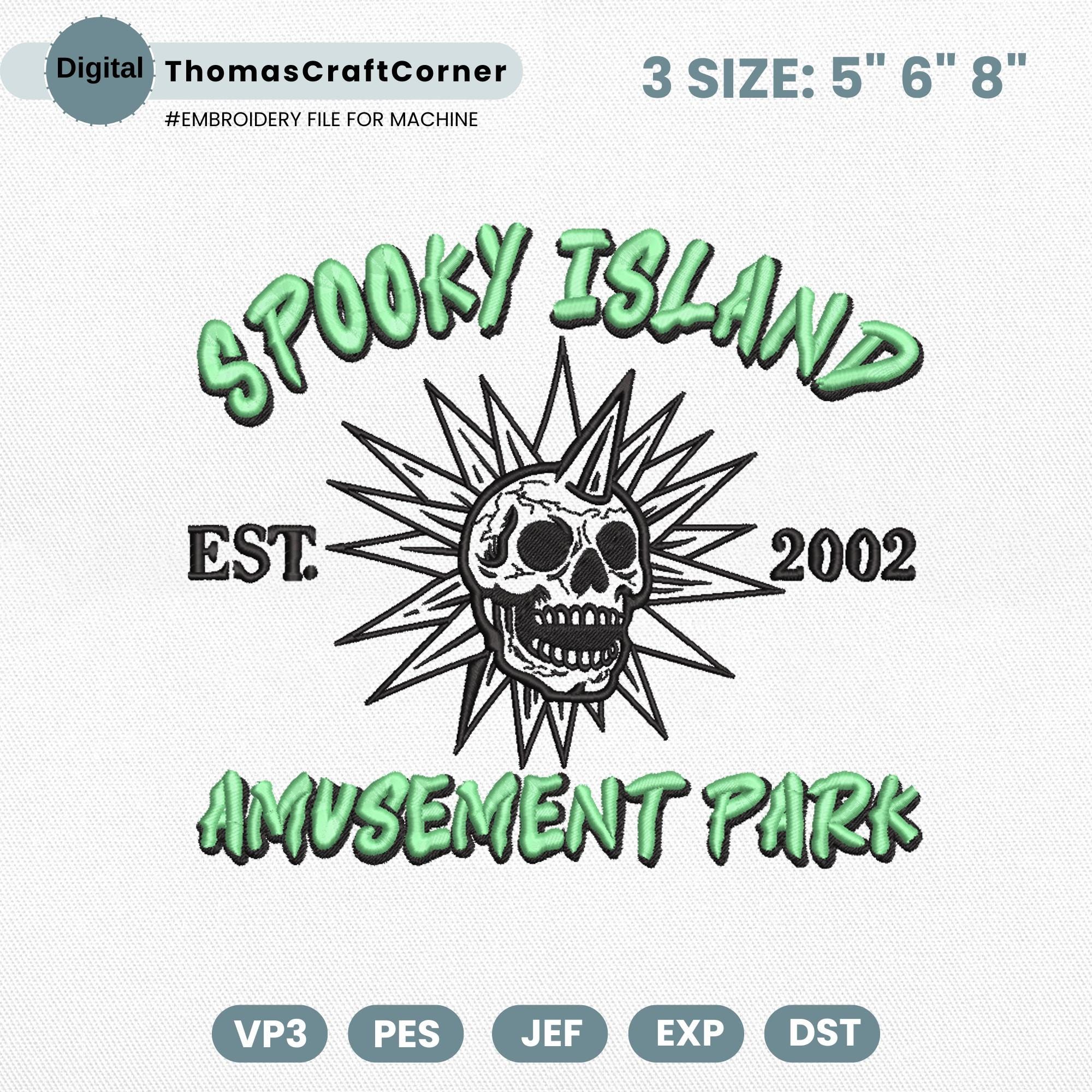 Spooky Amusement Park Embroidery Design Halloween Movie Skull