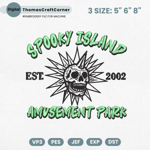 Spooky Amusement Park Embroidery Design Halloween Movie Skull