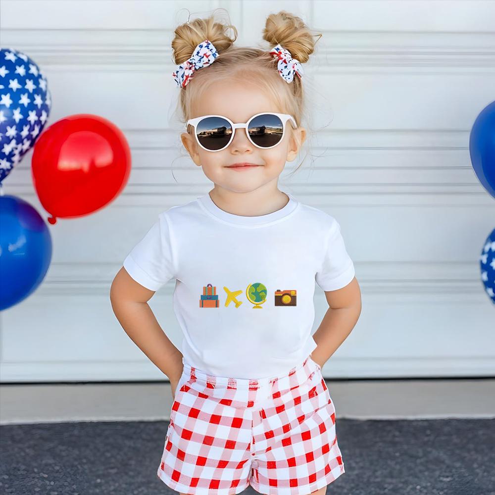 Travel Icons Embroidery Design Suitcase Airplane Globe Camera