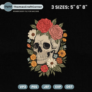 Floral Skull Embroidery Design Halloween Skeleton Flower Spooky