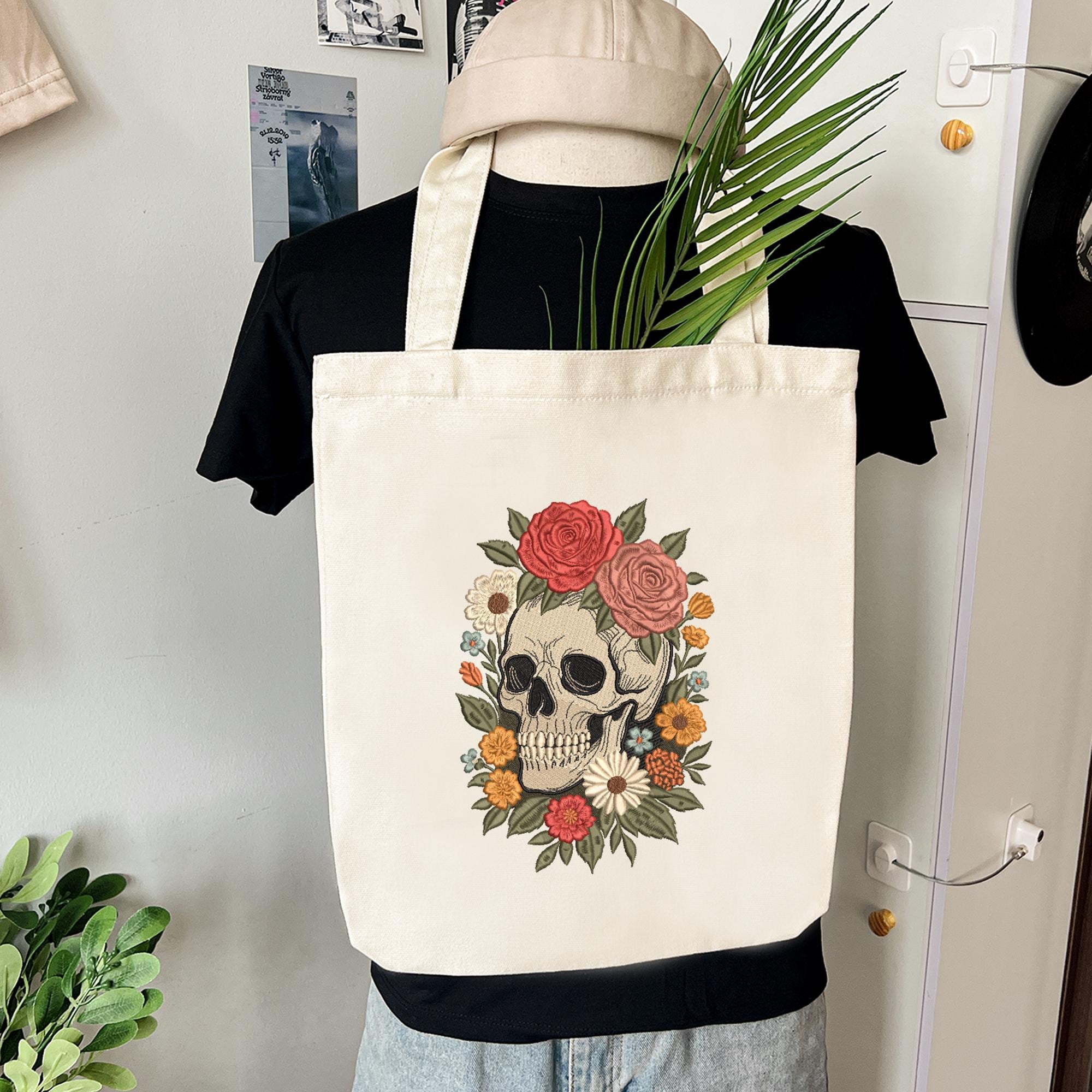 Floral Skull Embroidery Design Halloween Skeleton Flower Spooky