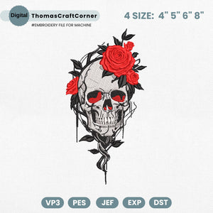 Floral Skull Embroidery Design Halloween Skeleton Spooky