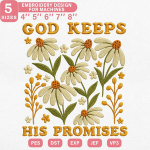 God's Promise Daisy Embroidery Design - PES DST EXP JEF VP3 - ThredViora