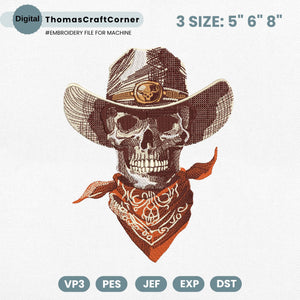 Cowboy Skull Embroidery Design Halloween Skeleton