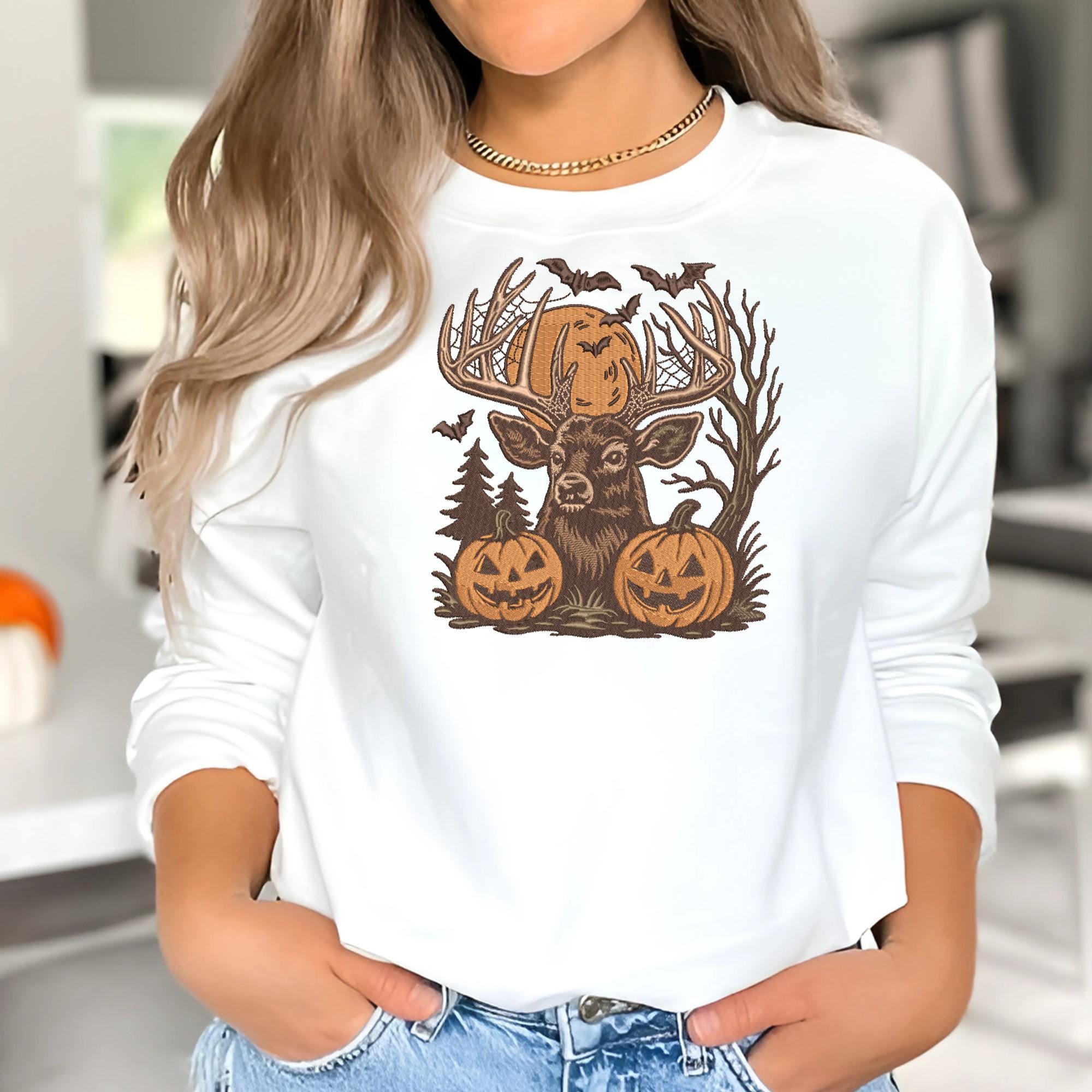 Halloween Deer Embroidery Design Spooky Forest Antler