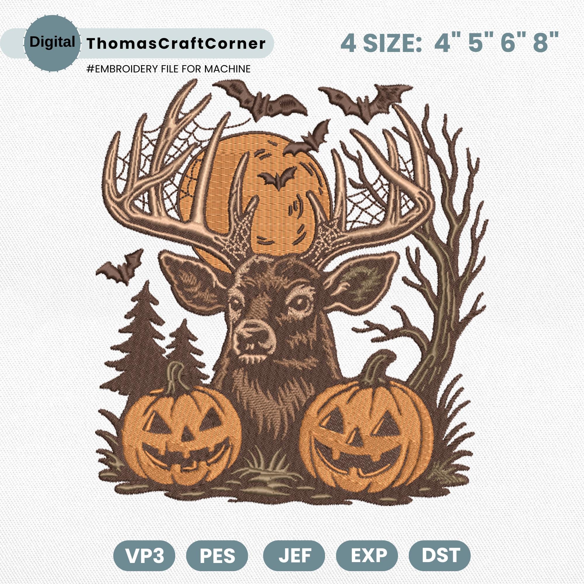 Halloween Deer Embroidery Design Spooky Forest Antler