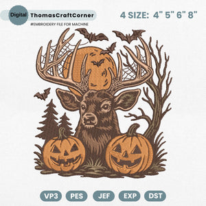 Halloween Deer Embroidery Design Spooky Forest Antler