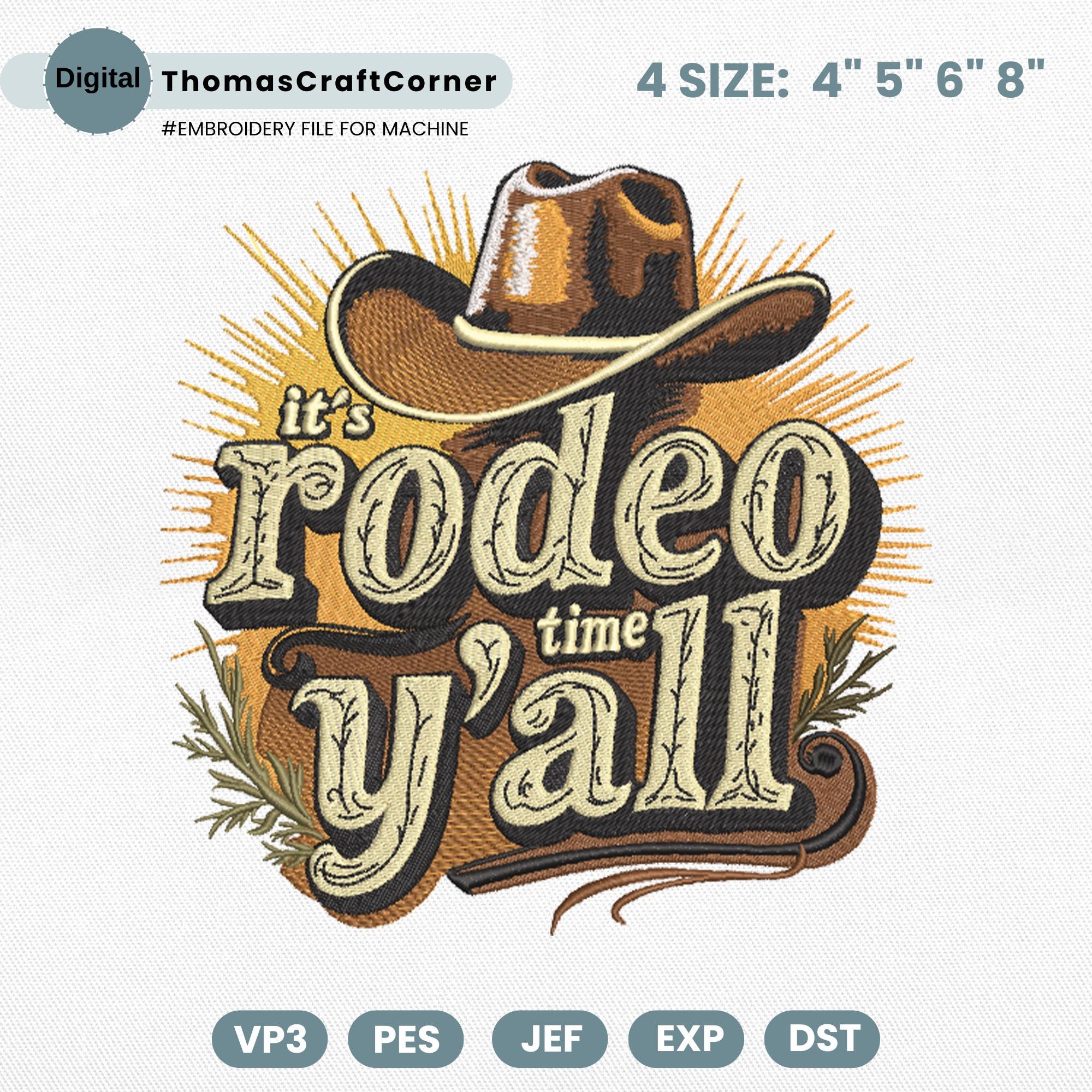 Rodeo Time Embroidery Design Cowboy Hat Western Cowgirl