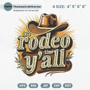 Rodeo Time Embroidery Design Cowboy Hat Western Cowgirl