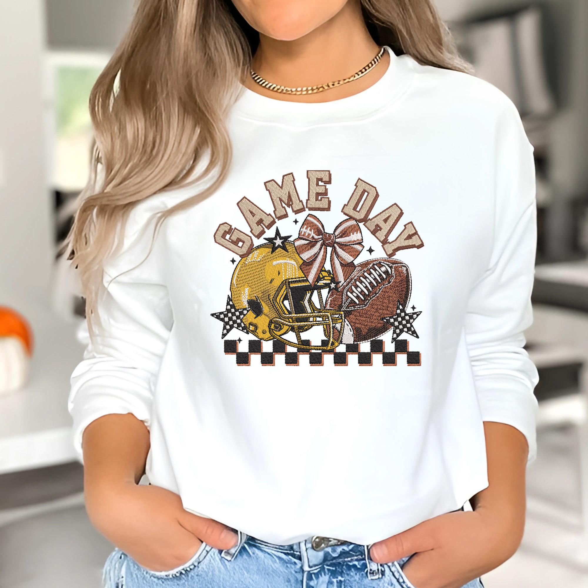 Football Game Day Embroidery Design Mom Coquette Bow