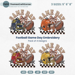 Football Game Day Embroidery Design Mom Coquette Bow