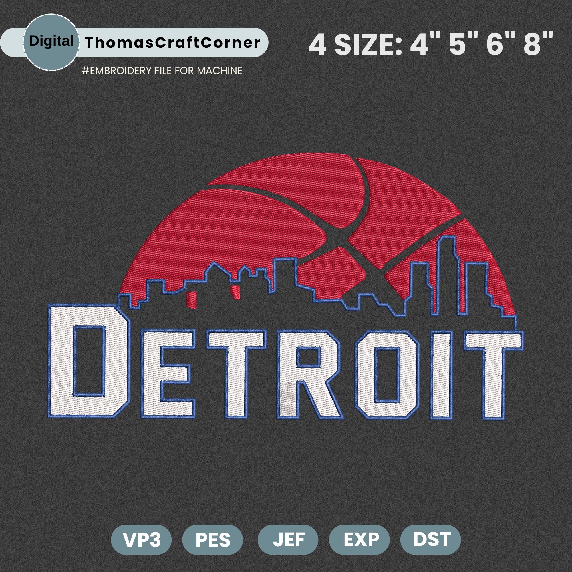 Detroit Basketball Embroidery Design Team Machine File