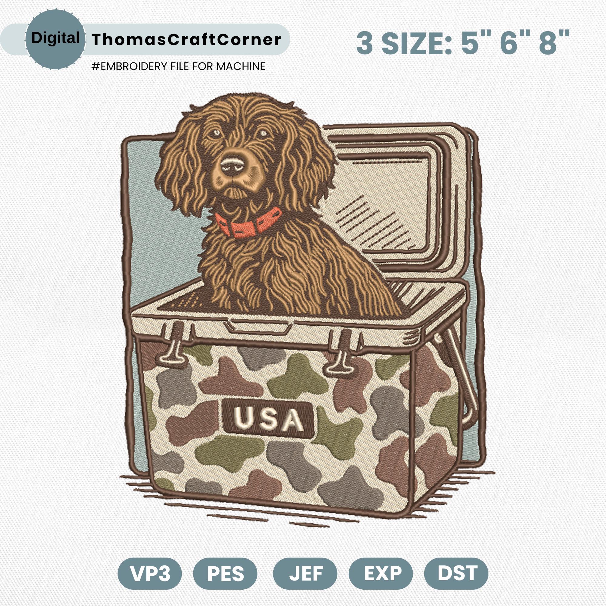 Hunting Dog Cooler Embroidery Design Camo Camping