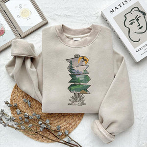Mountain Forest Direction Sign Embroidery Design Adventure Camping