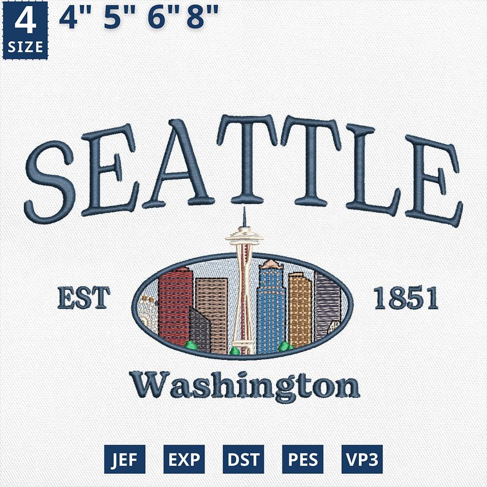 Seattle Washington Embroidery Design Skyline Urban Landscape