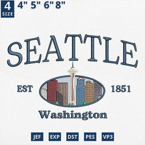 Seattle Washington Embroidery Design Skyline Urban Landscape