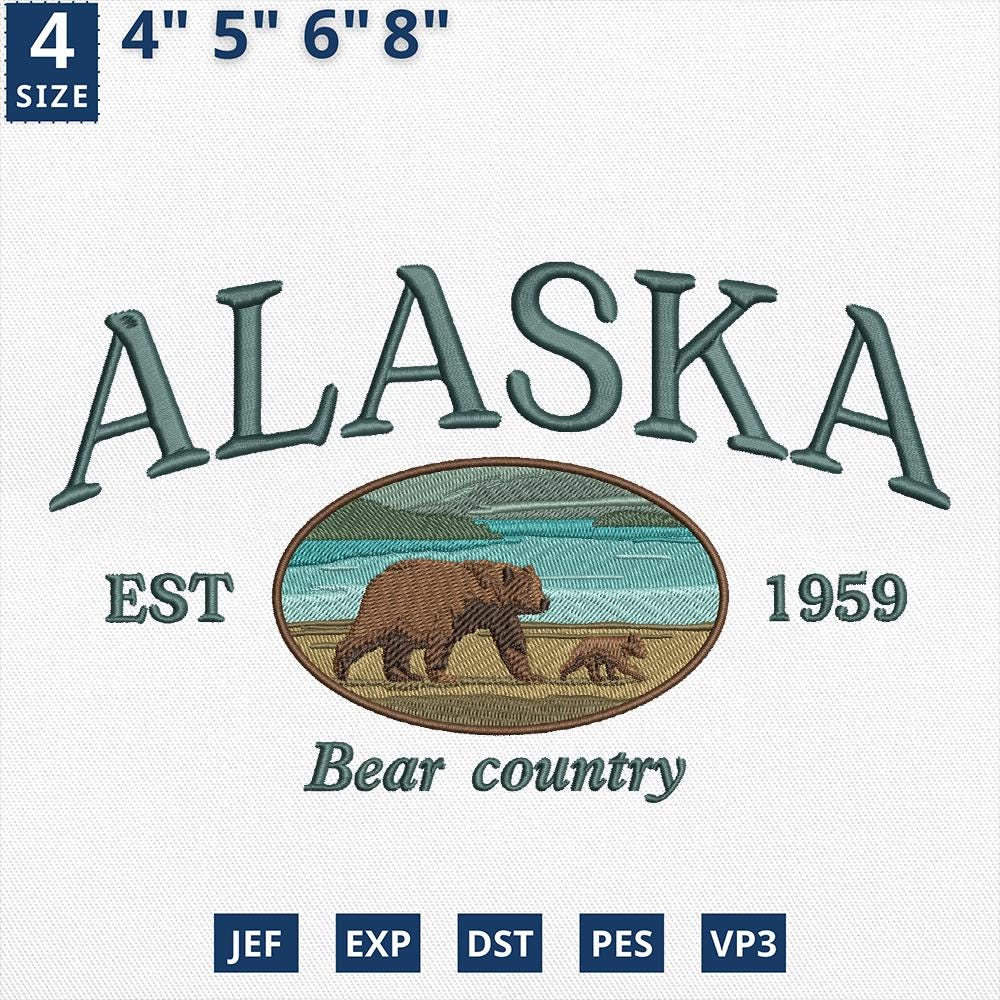 Alaska Bear Country Embroidery Design Wildlife Nature
