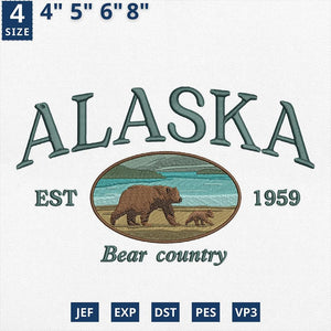 Alaska Bear Country Embroidery Design Wildlife Nature
