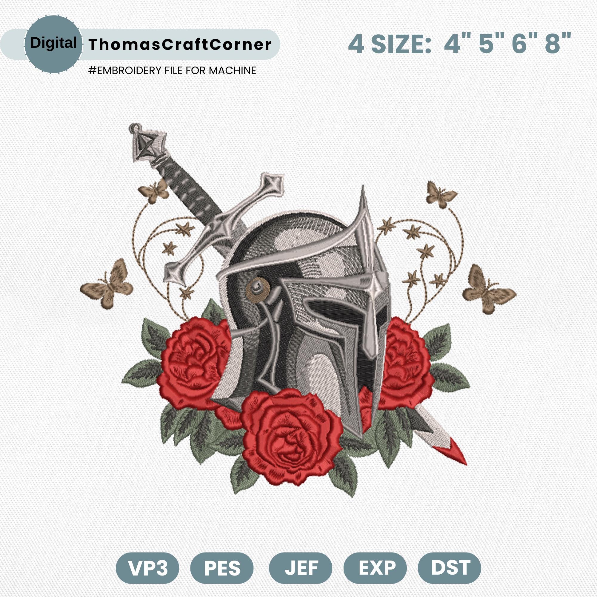 Knight Helmet Embroidery Design Fantasy Character Armor