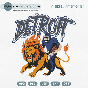 Detroit Football Team Embroidery Design Lion Mascot