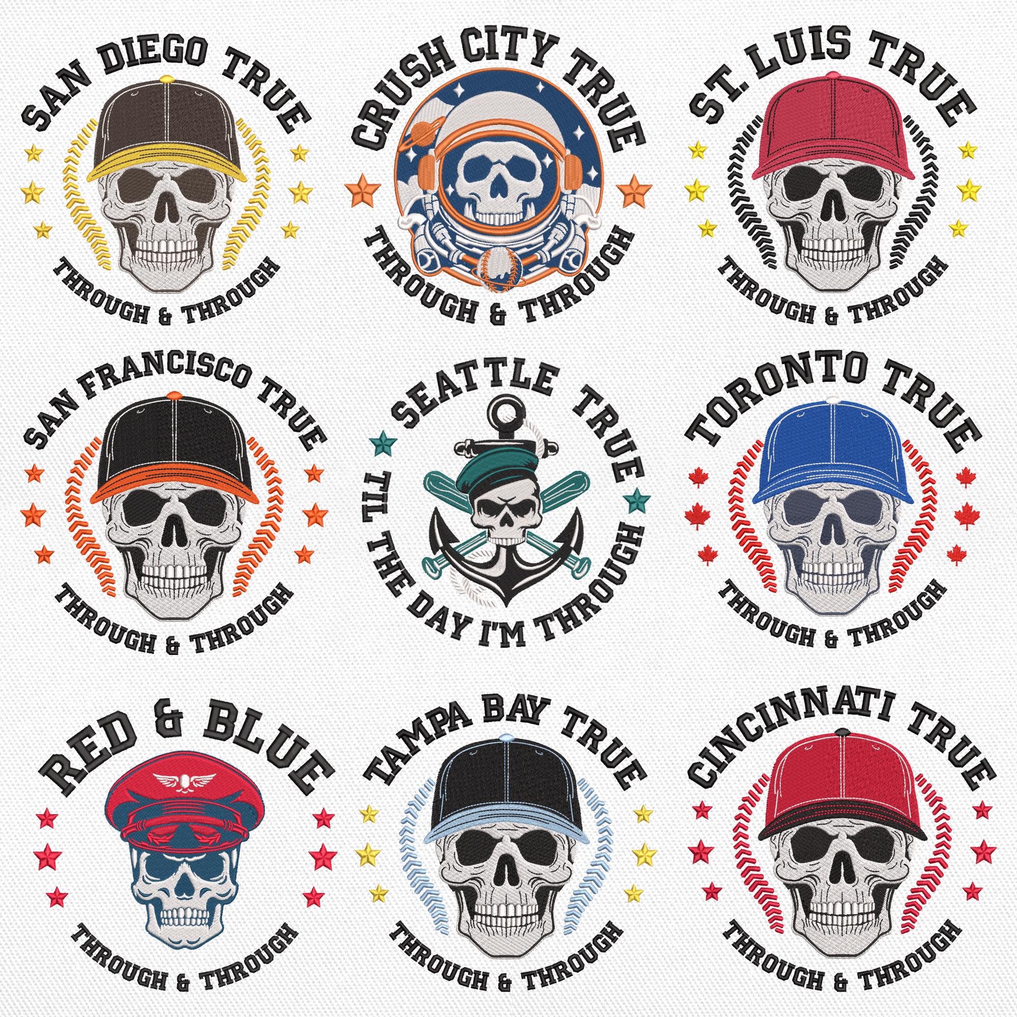 Baseball Embroidery Designs Sports Skull Game Day