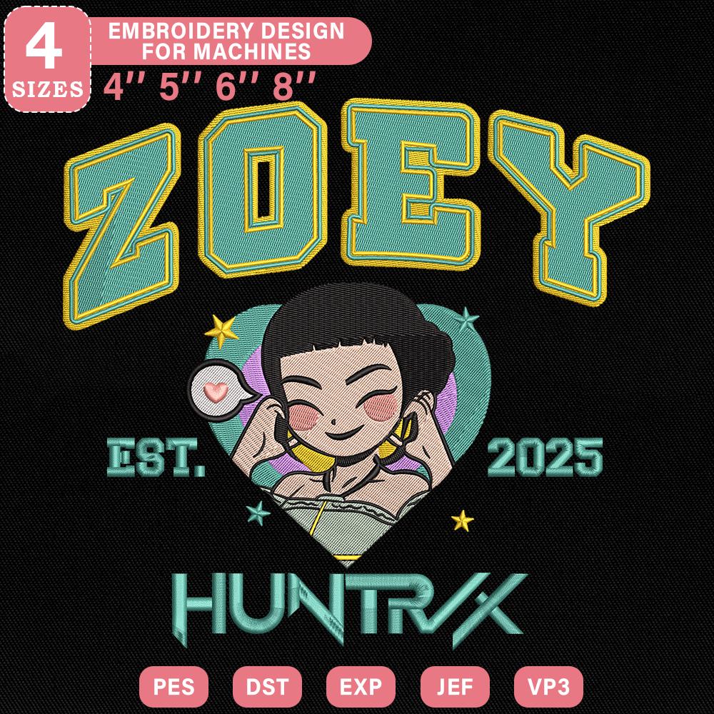Zoey Huntrix Heart Embroidery Pattern PES DST JEF VP3
