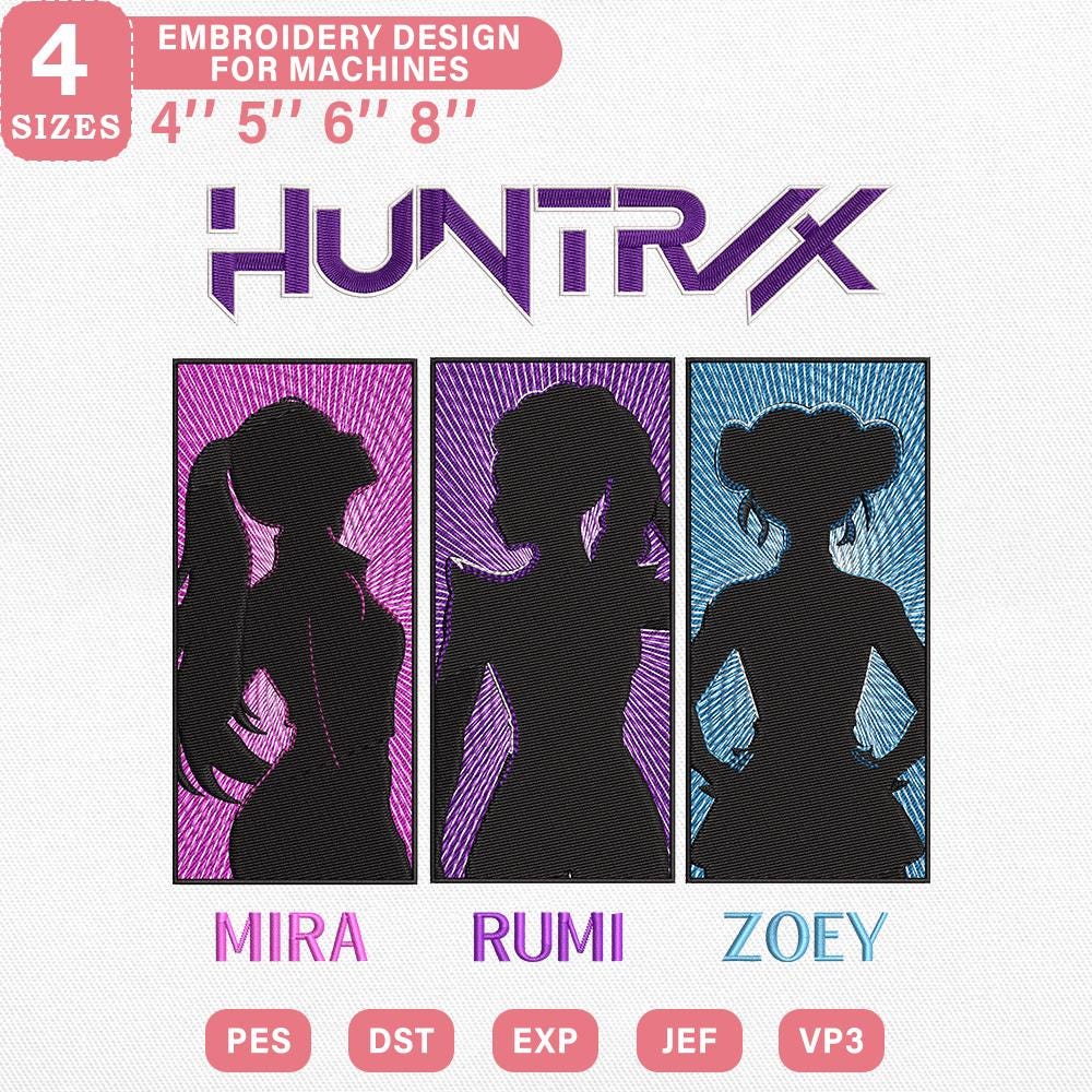 Huntrix Girl Trio Embroidery Pattern Design