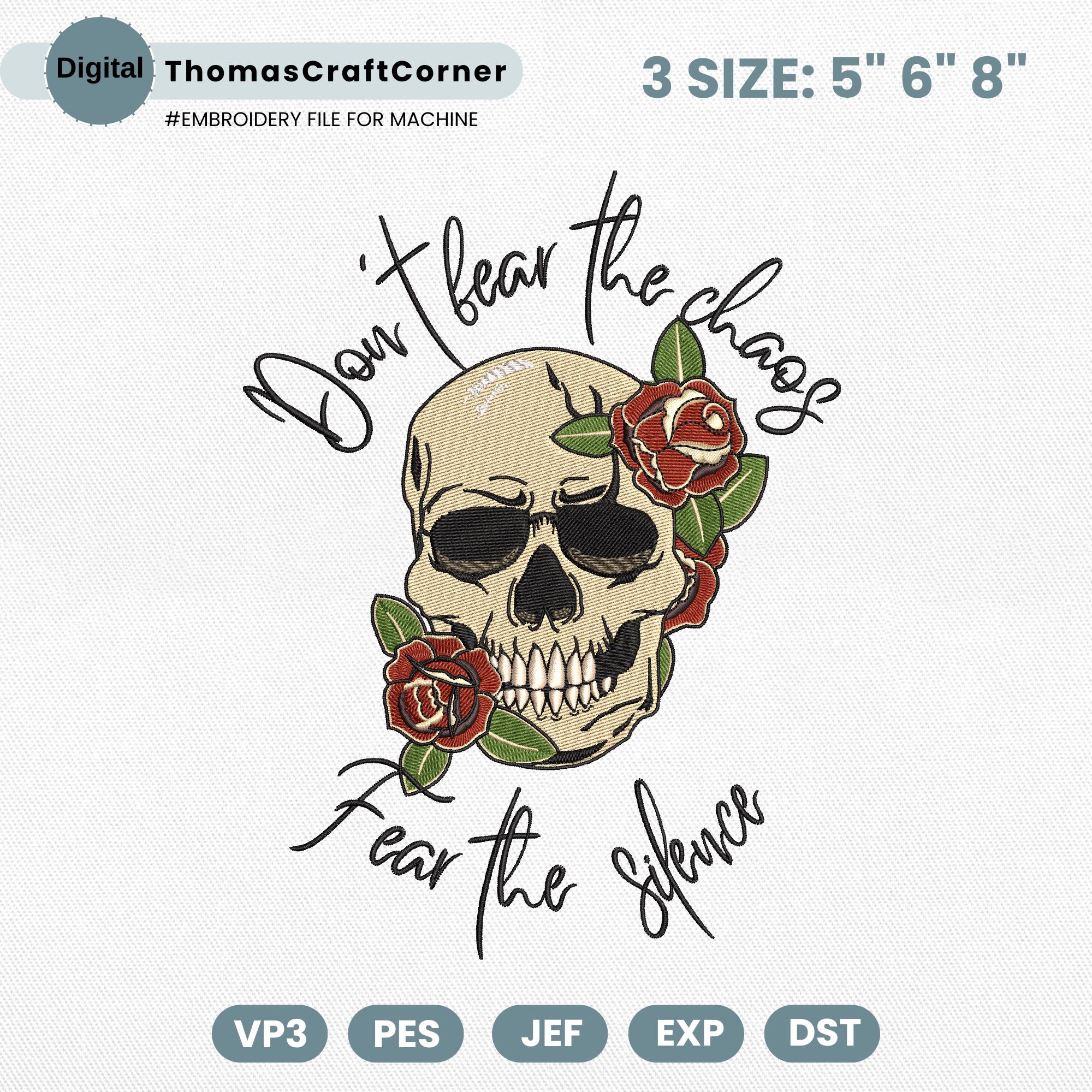 Floral Skull Embroidery Design Halloween Skeleton Flower Spooky