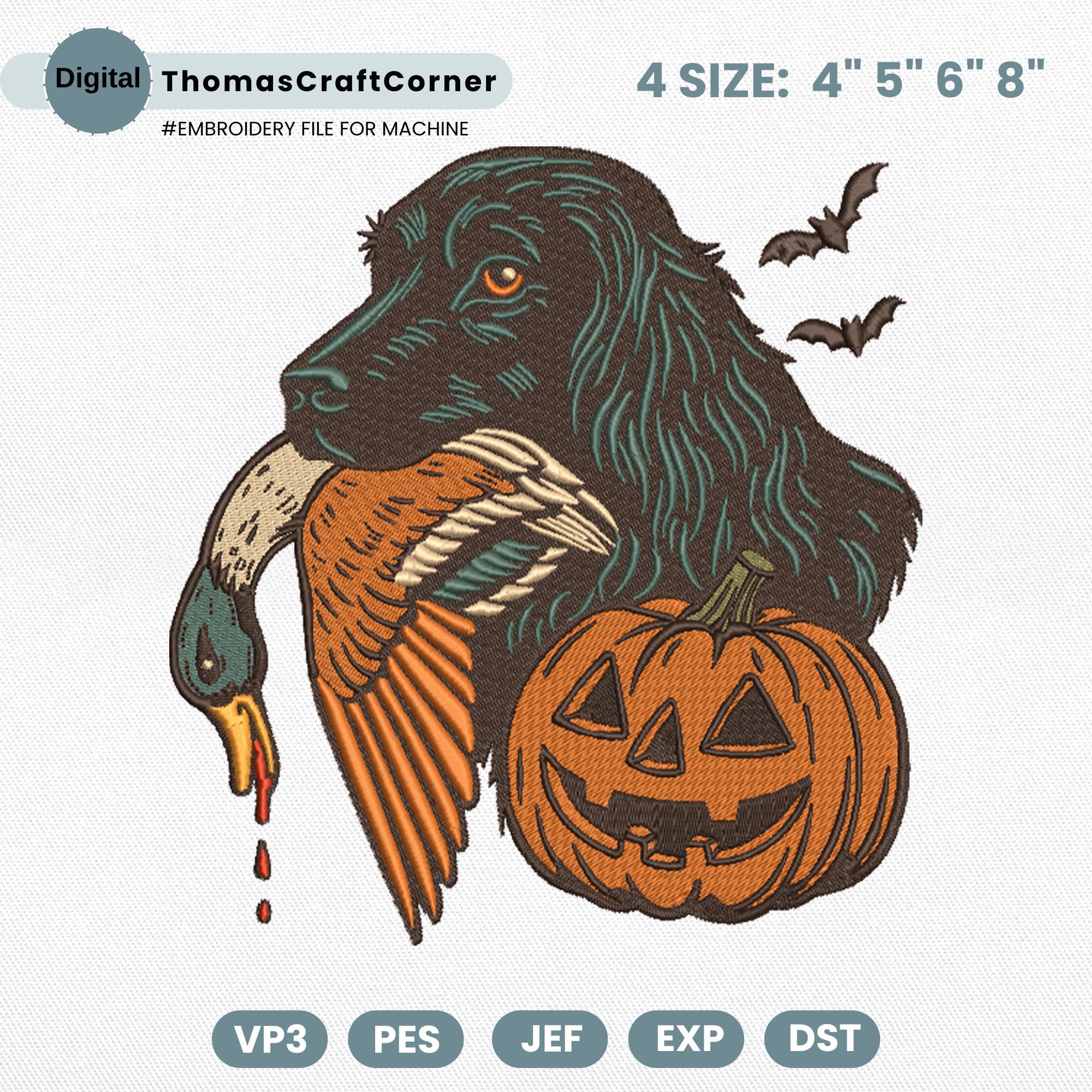 Halloween Dog Embroidery Design Duck Hunting Spooky