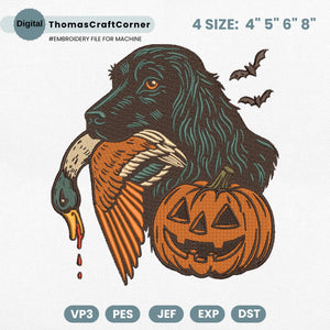 Halloween Dog Embroidery Design Duck Hunting Spooky