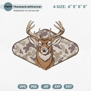 Deer Camo Hunting Embroidery Design Pattern