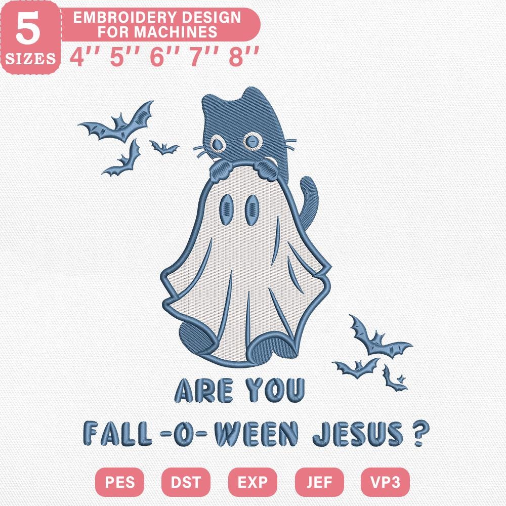 Cute Cat Ghost Embroidery Design - PES DST EXP JEF VP3 - ThredViora