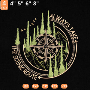 Compass Nature Embroidery Design Adventure Scenic Route