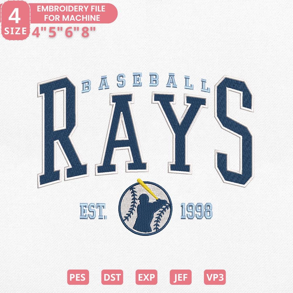 Vintage Tampa Bay Baseball Team Embroidery Design, Retro Sports Team Machine Embroidery File Instant Download, 4 Sizes, Pes Dst Jef Exp Vp3