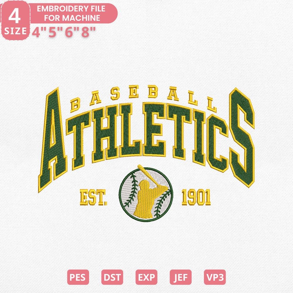 Vintage Oakland Baseball Team Embroidery Design, Retro Sports Team Machine Embroidery File Instant Download, 4 Sizes, Pes Dst Jef Exp Vp3