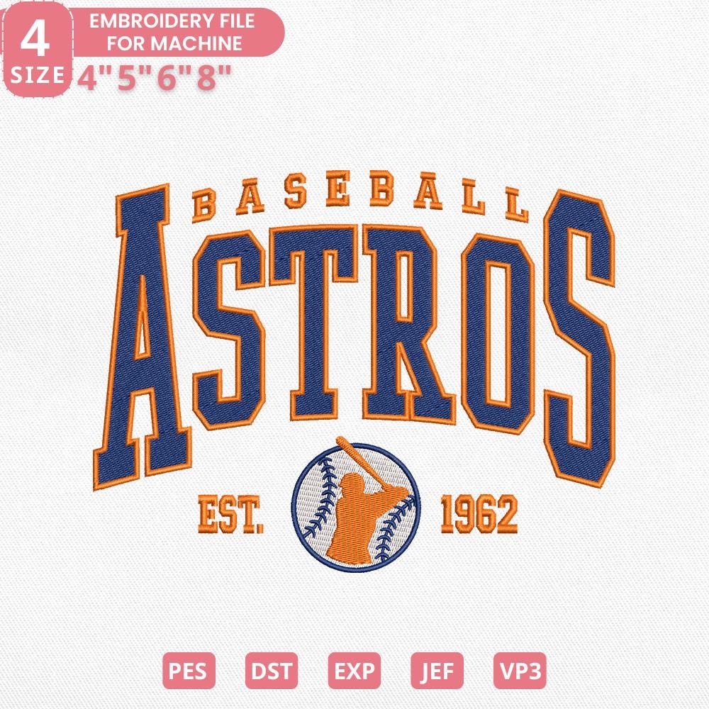Vintage Houston Baseball Embroidery Design - PES DST JEF EXP VP3 File - ThredViora