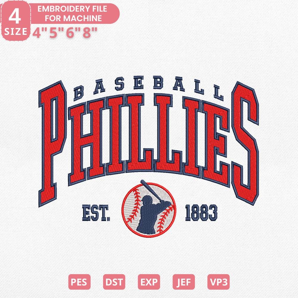 Vintage Philadelphia Baseball Team Embroidery Design, Retro Sports Team Machine Embroidery File Instant Download,4 Sizes,Pes Dst Jef Exp Vp3
