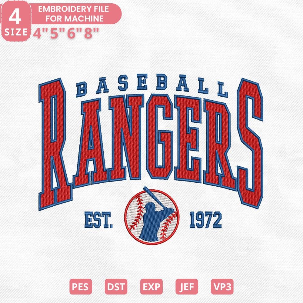 Vintage Texas Baseball Team Embroidery Design, Retro Sports Team Machine Embroidery File Instant Download, 4 Sizes, Pes Dst Jef Exp Vp3