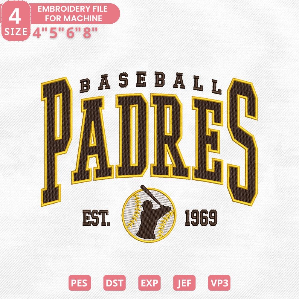 Vintage San Diego Baseball Team Embroidery Design, Retro Sports Team Machine Embroidery File Instant Download, 4 Sizes, Pes Dst Jef Exp Vp3