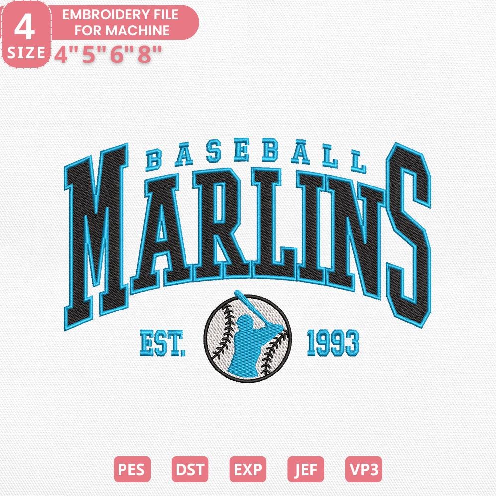 Vintage Miami Baseball Embroidery Design - PES DST JEF EXP VP3 Files - ThredViora