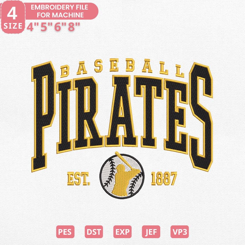Vintage Pittsburgh Baseball Team Embroidery Design, Retro Sports Team Machine Embroidery File Instant Download, 4 Sizes, Pes Dst Jef Exp Vp3