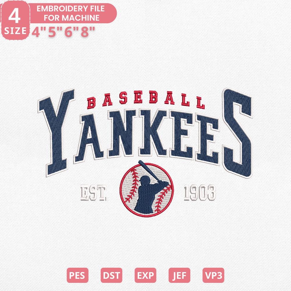 Vintage New York Baseball Team Embroidery Design,Retro Yankees Baseball Machine Embroidery File Instant Download,4 Sizes,Pes Dst Jef Exp Vp3